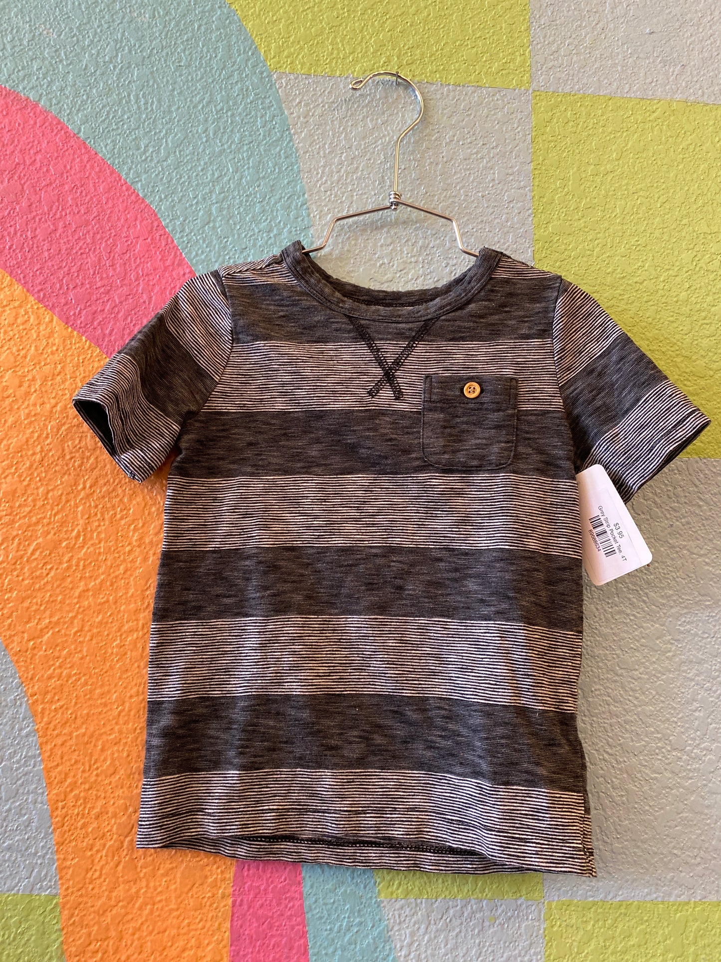 Grey Strip Pocket Tee, 4T