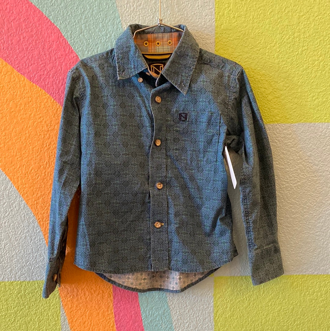 Blue Pattern Button UP, 6/7